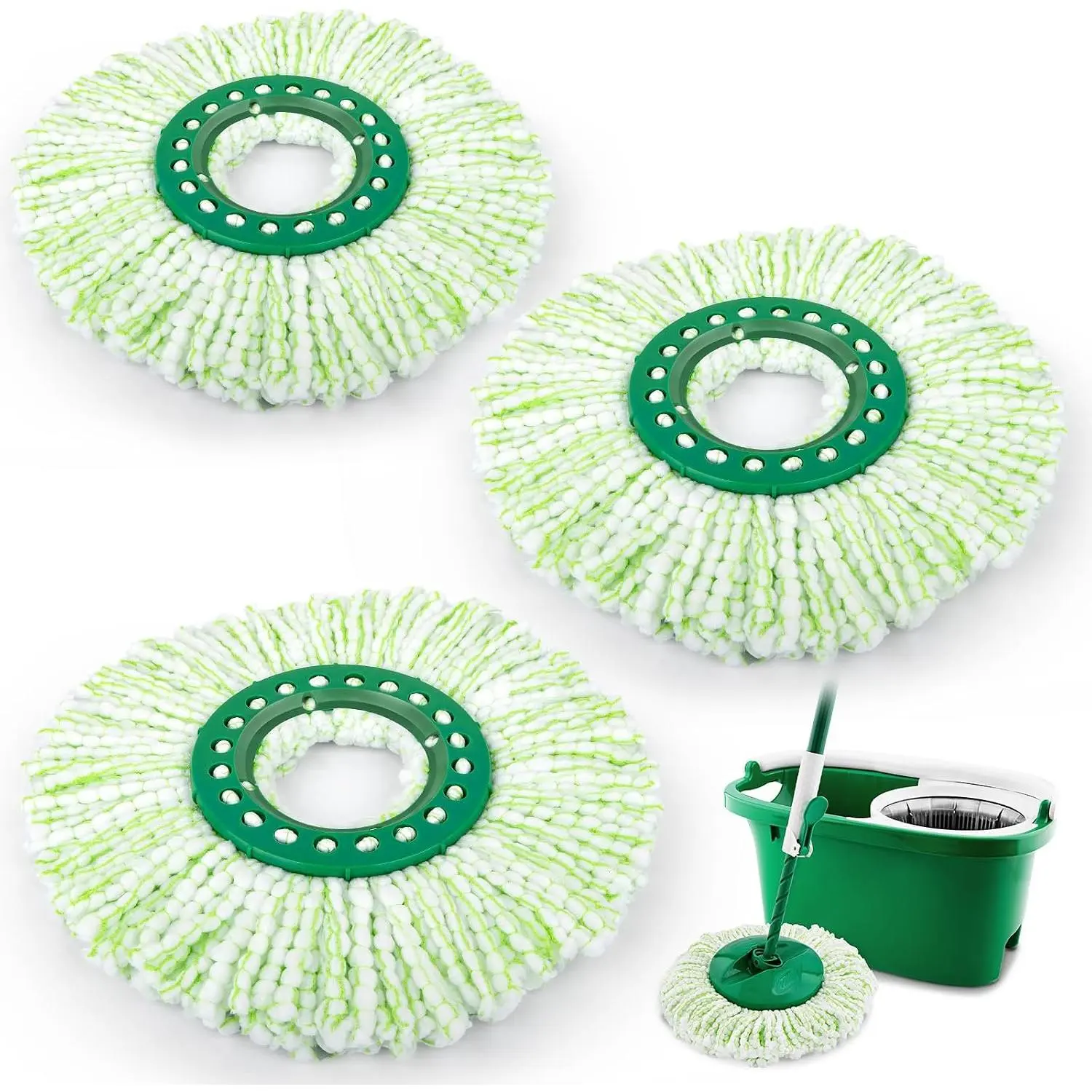 3 Pack Mop   for Libman Tornado, Spin Mop   ONLY Compatible with Libman, Easy to Replace, Machine Washable, Green and White (NOT for Old Version)