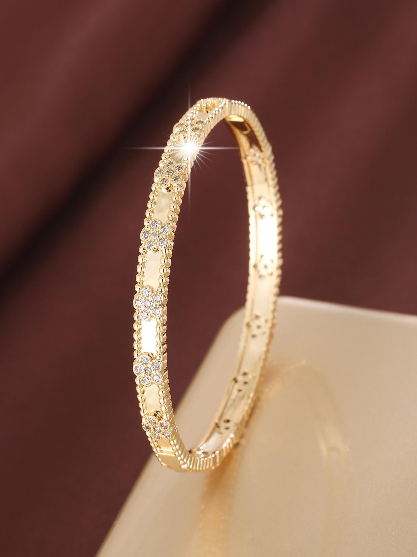 S925 Sterling Silver Artificial Zirconia Decorated Bracelet, Elegant Cuff Bangle Bracelet for Women, Fashion Jewelry for Party, Daily Decor, Trendy All-match & Exquisite Jewelry for Birthday Gift