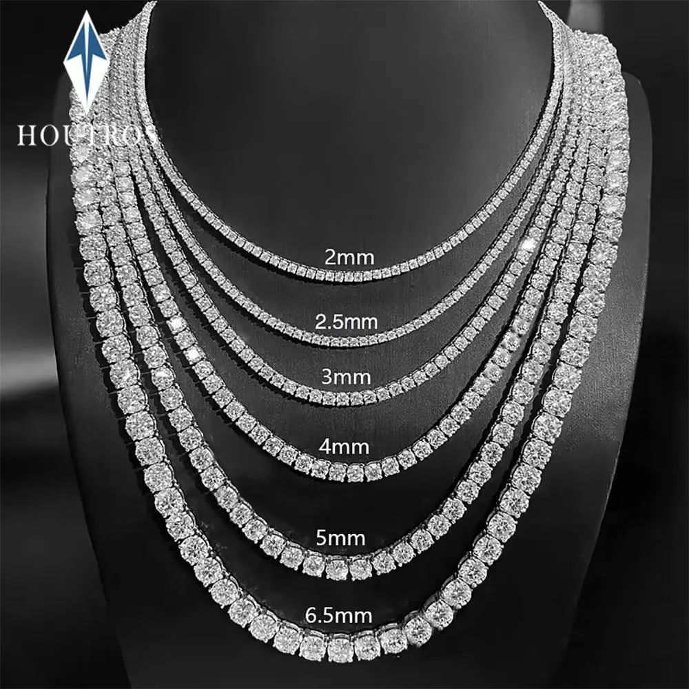 2-6.5mm Real D Color Moissanite Tennis Necklace for Women Men Sparkling Lab Diamond S925 Silver Neck Chain with GRA Jewelry Gift