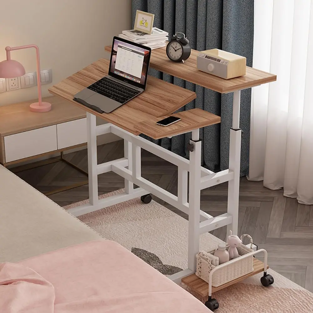Adjustable Rollable Standing Desk with Wheels, Mobile Ergonomic Sit-Stand Workstation, Space-Saving Office Table Suitable for Home Office, School and Under Desk Treadmill Scenarios
