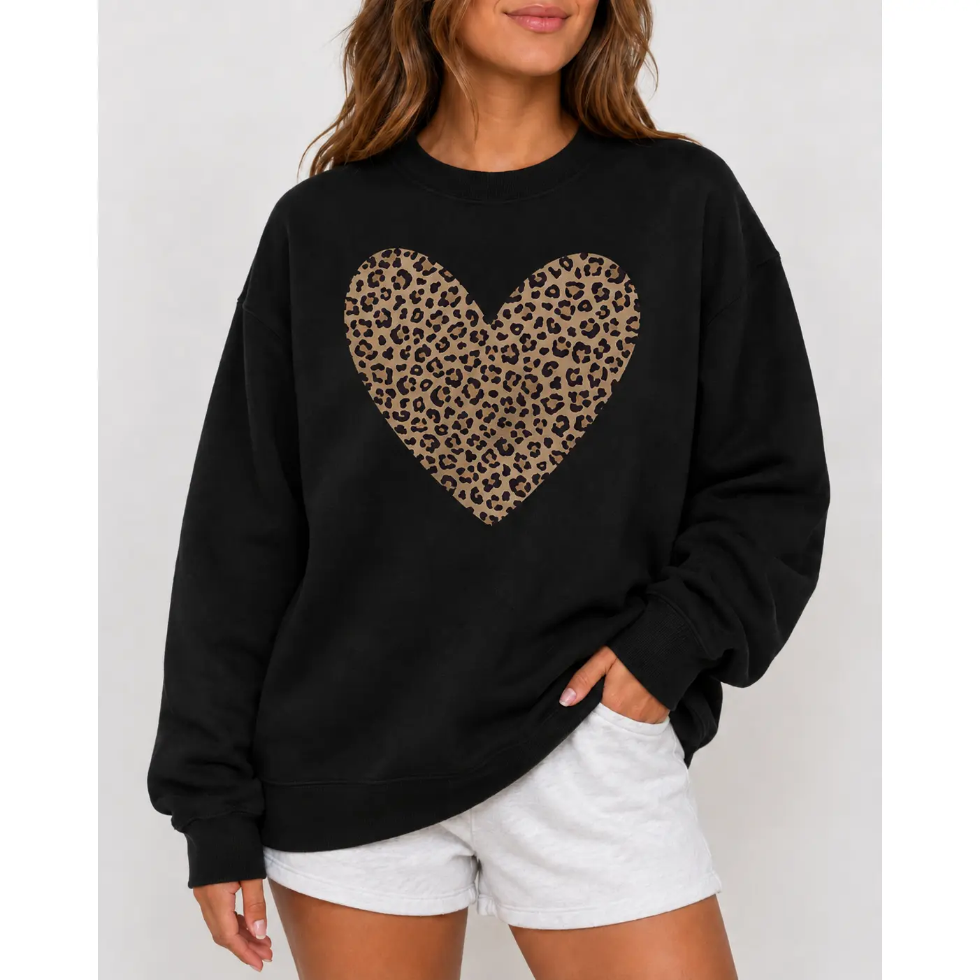 Heart Valentine Sweatshirt, Leopard Heart Shirt, Leopard Love Print Top, Crewneck Sweatshirt