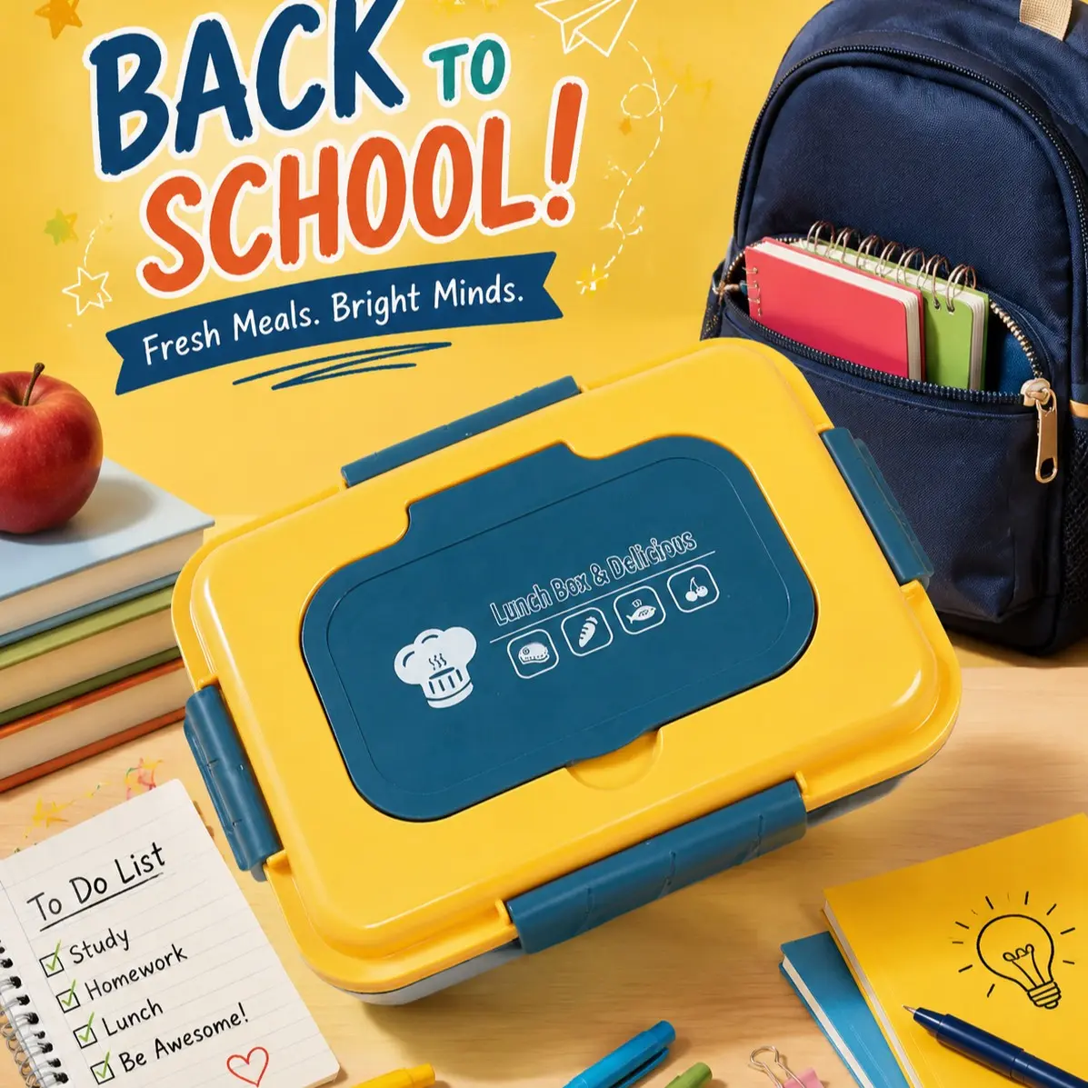 Return-To-School Lunch Box, Portable Bento Box, Ideal for Daily Use, Durable Design, Perfect for Students & Office Workers