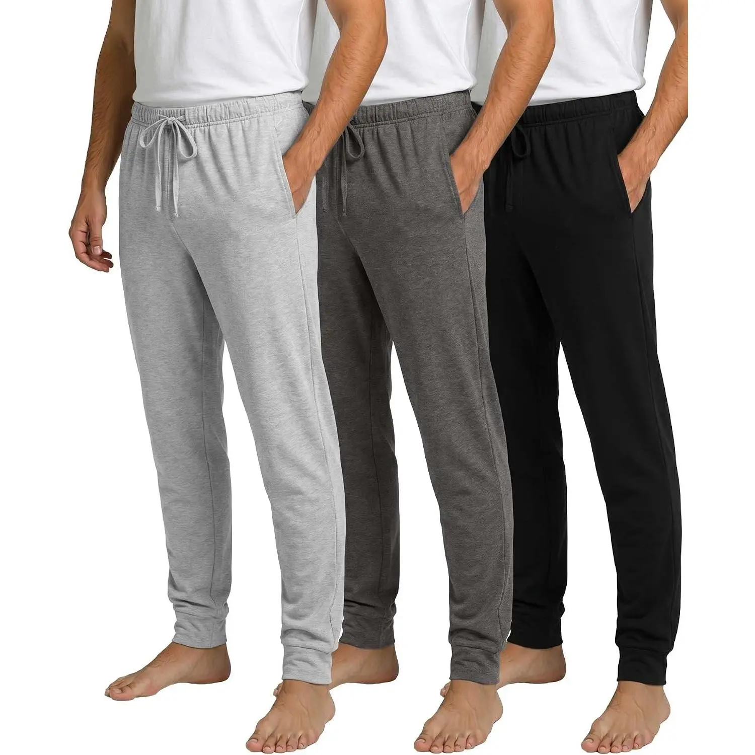 Men's 3-Pack Cotton Loungewear Pants Set, Soft Fabric Pajama Joggers for Sleep, Menswear