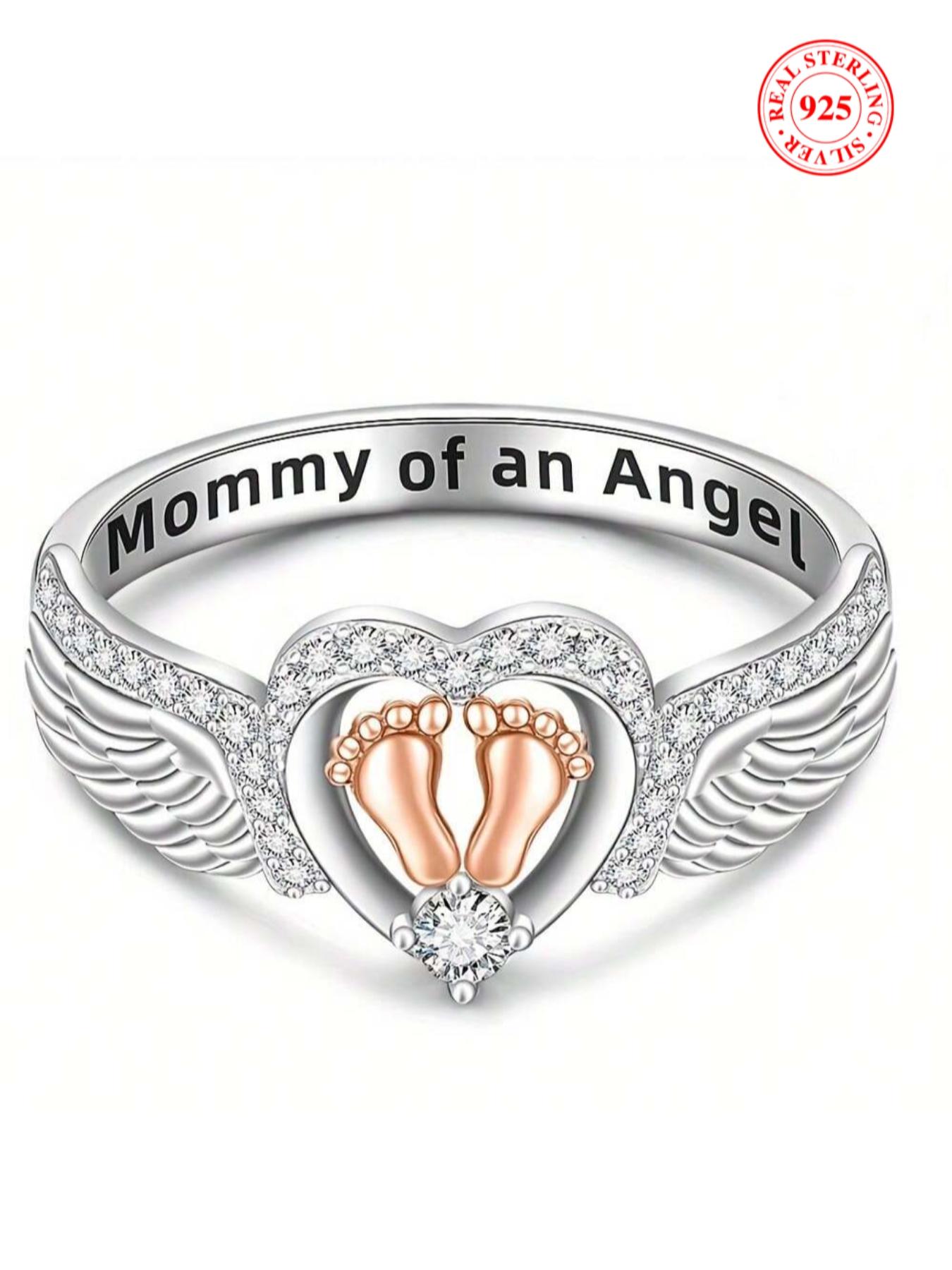 925 Sterling Silver Angel Wing Design Ring, Artificial Zircon Ring, Heart & Footprint Decorative Ring for Women, Fashion Jewelry Accessories for Daily Wear, Trendy All-match & Exquisite Jewelry for Birthday Gift, Dainty Ring