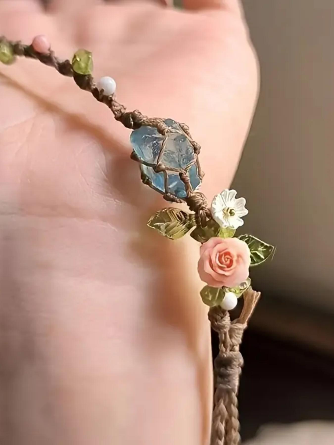 Handmade Bohemian Floral Bracelet, Natural Gemstones & April Birthstone, Light Ocean Jewelry, Perfect for Daily Wear, Party Gifts, Valentine's Day