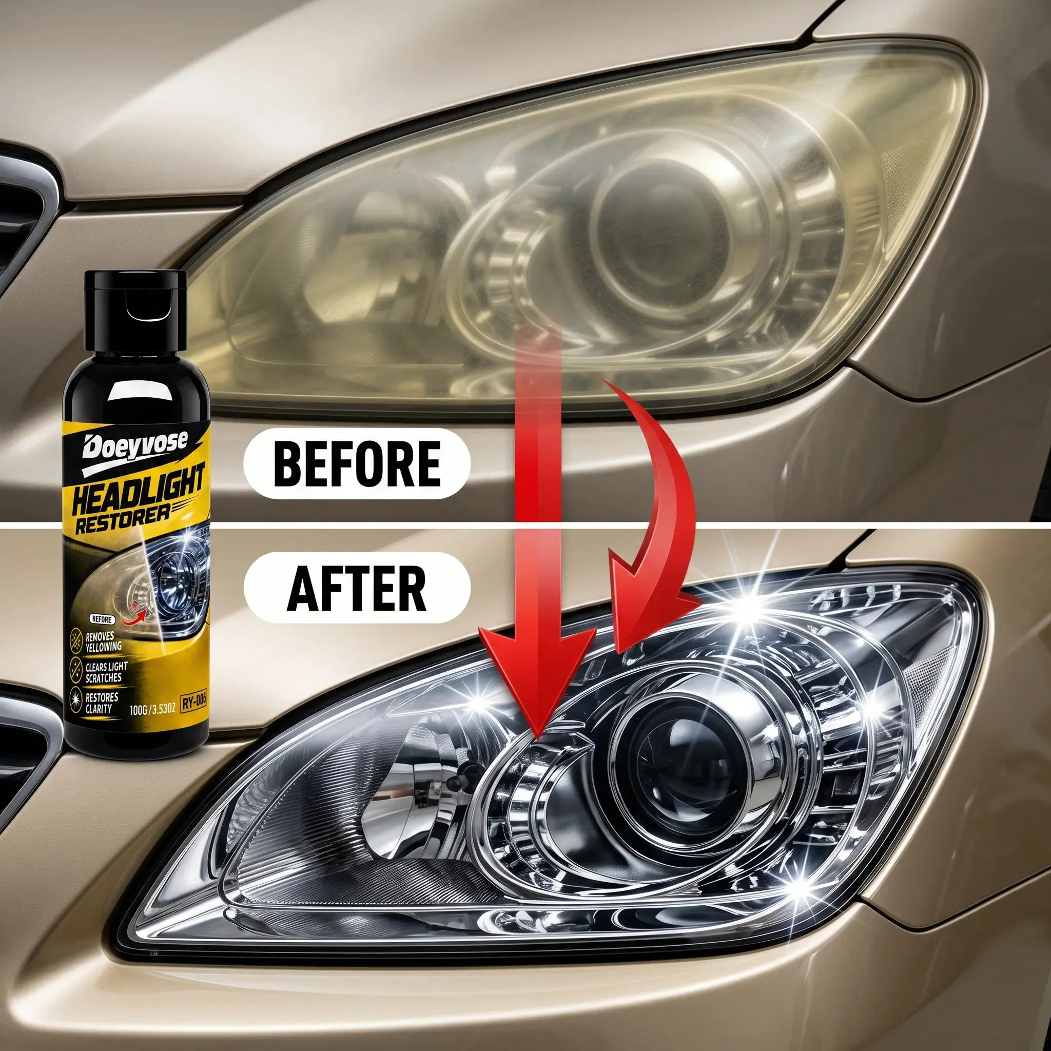 Car Light Polish Formula, Remove Stains, Restore Clarity, Suitable for All Car Models, Easy Application, Deep and Surface Blemishes Fix, Polish Restorer