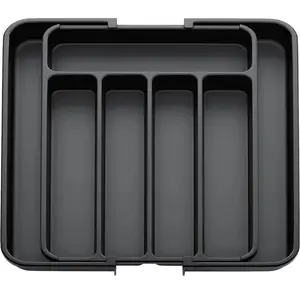 Silverware Organizer - Expandable Kitchen Drawer Organizer, Adjustable Utensil Organizer, Cutlery Drawer Organizer for Forks, Knives, Multipurpose Kitchen Organizers and Storage Solution, Black Boxes Buckle