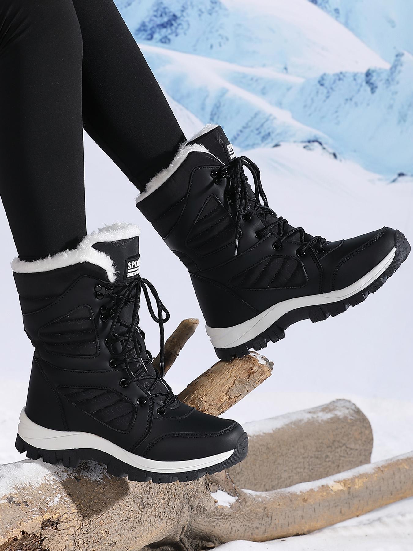 Women's Solid Color Plush Lined Thick-Soled Lace Up Snow Boots Winter Booties, Thermal Warm Casual Sporty Comfortable Outdoor Sports Boots for Fall & Winter, Female All-match Round Toe Shoes for Daily Wear