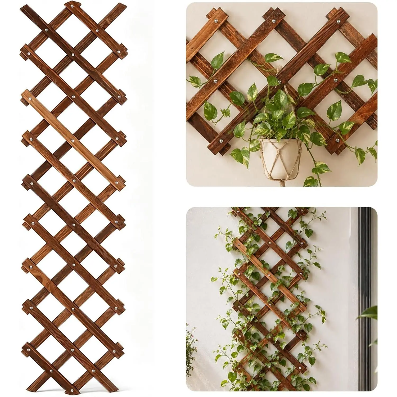1 count Expandable  Lattice Fence Panels for Outside | 9.8"x48.8"  Wooden Garden Trellis Decorative Wall Lattice Panels for Climbing  Vine Ivy Rose Cucumbers