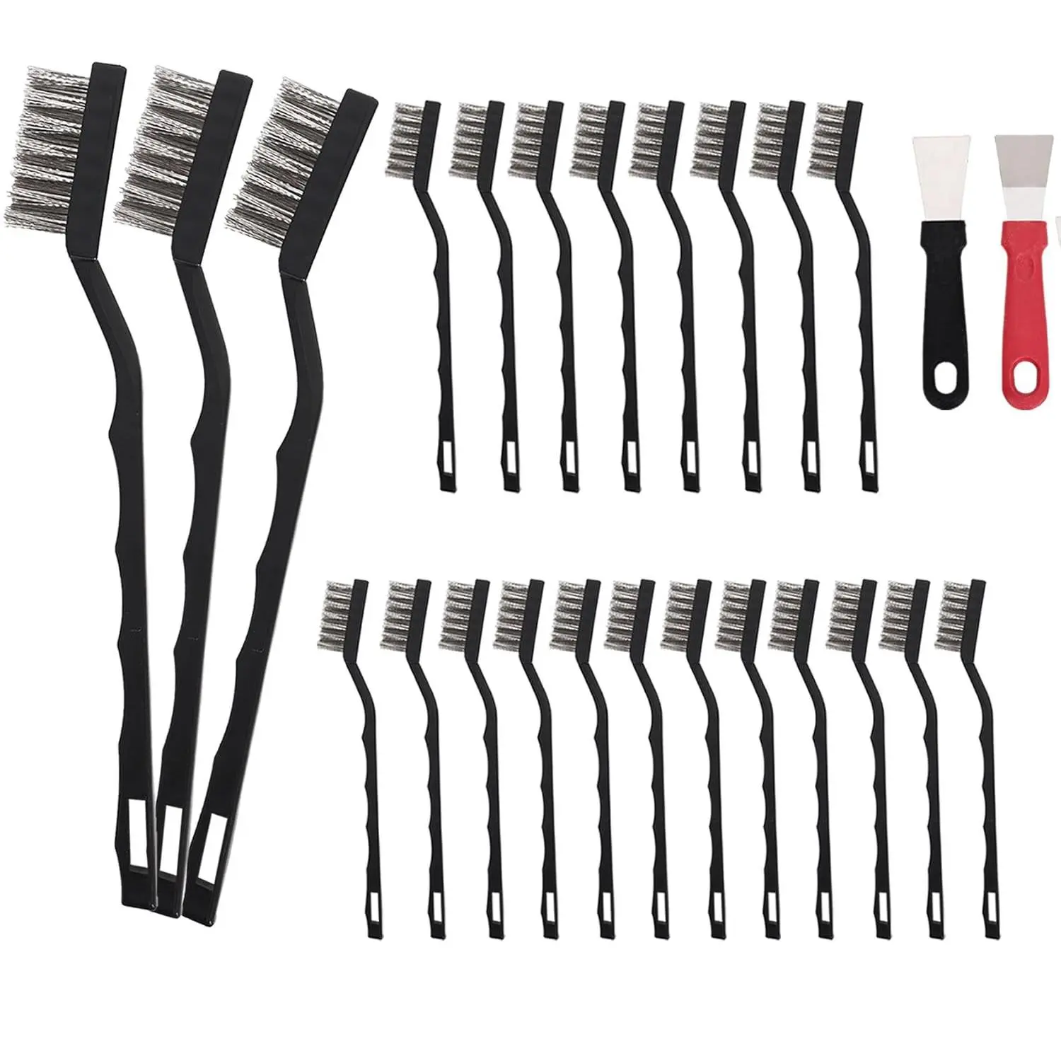 20 count Mini Wire Brush Stainless Steel Brush Set, Curved Handle Masonry Brush Wire Brush for Cleaning Welding Slag and Rust