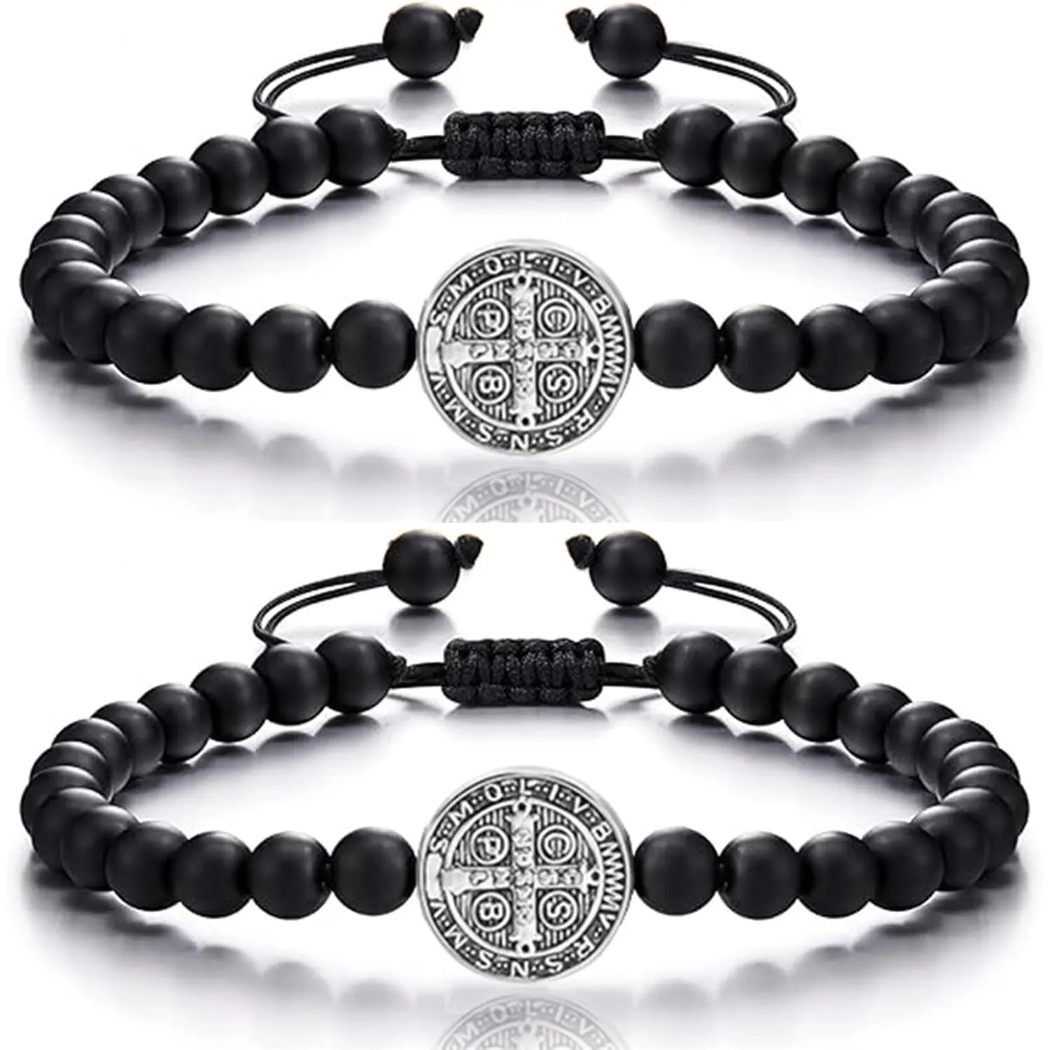 Catholic Bracelet Saint Benedict, 2 count Medal Bracelet Adjustable String Bracelets Religious Gifts for Men Women Gifts