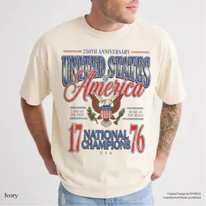[SALE UP TO 50%] [FREE SHIP] July 4th 1776 National Champions Funny T-Shirt, America 250th Anniversary Oversized Tee, Distressed Americana