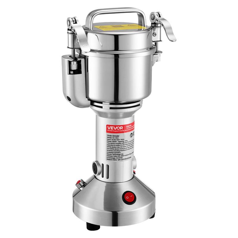 VEVOR Electric Grain Mill Grinder, 0.3 lbs Commercial Spice Grinders, High Speed 850W Stainless Steel Pulverizer Powder Machine, for Dry Grains, Spices, Cereals, Coffee, Corn & Pepper, Straight Type