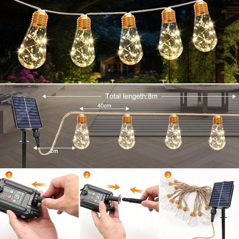 Solar String Lights Outdoor,30 Ft Vintage Rope Hemp Solar Patio with 8Modes and Remote Control,LED Patio Lights Waterproof Christmas Decoration Light