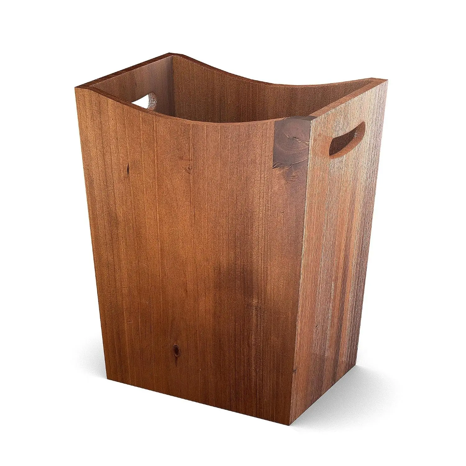2 Gallon Rectangular Wood Waste Basket with Handles, Water-Resistant Lacquer Finish, Compact Wooden Trash Can for Bathroom, Bedroom, Office and Home