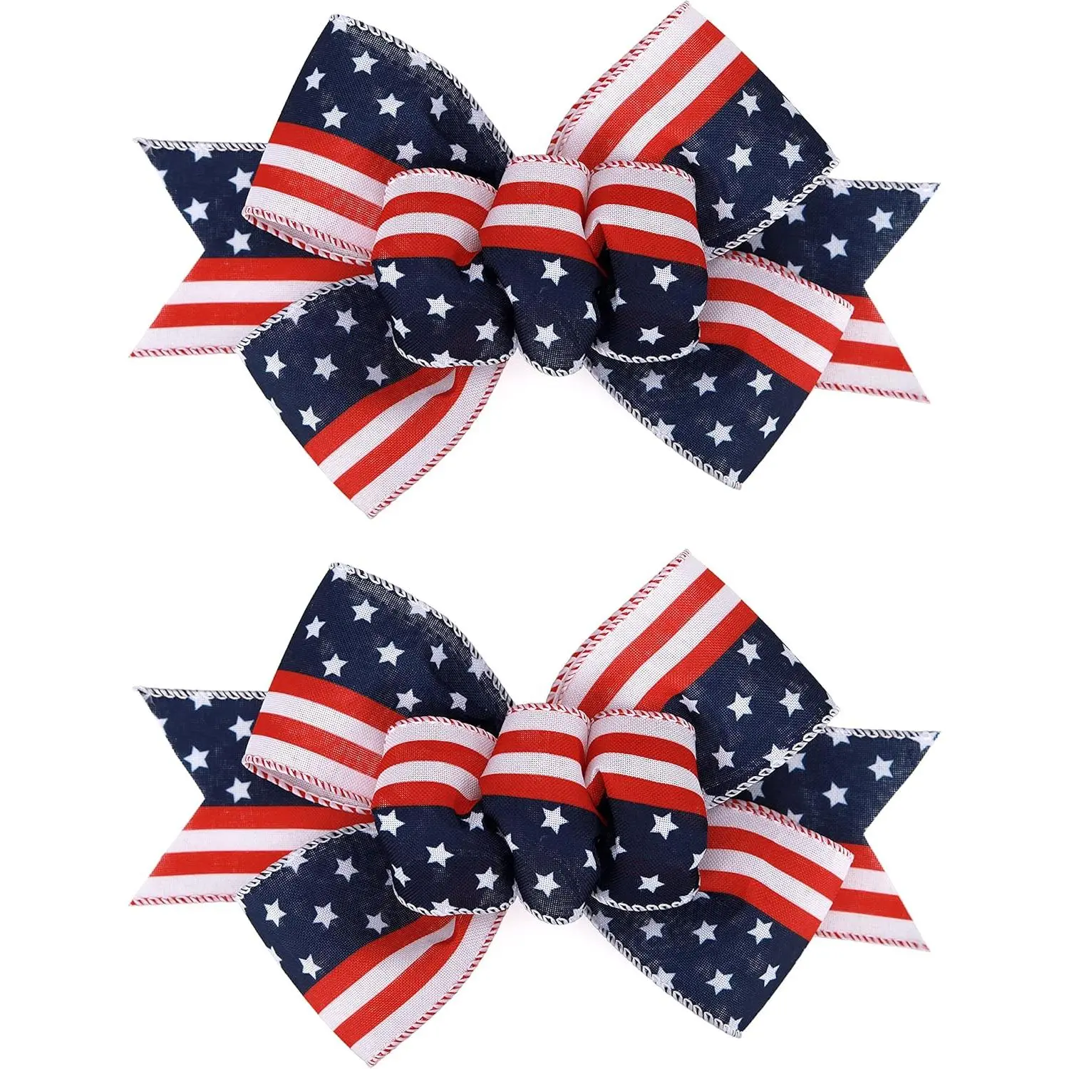 2 Pcs Christmas Burlap Bow Handmade Premade Bows for Wreaths Large Decorative Christmas Ornaments Tree Decorations Wrapping Bows Decor (Patriotic)