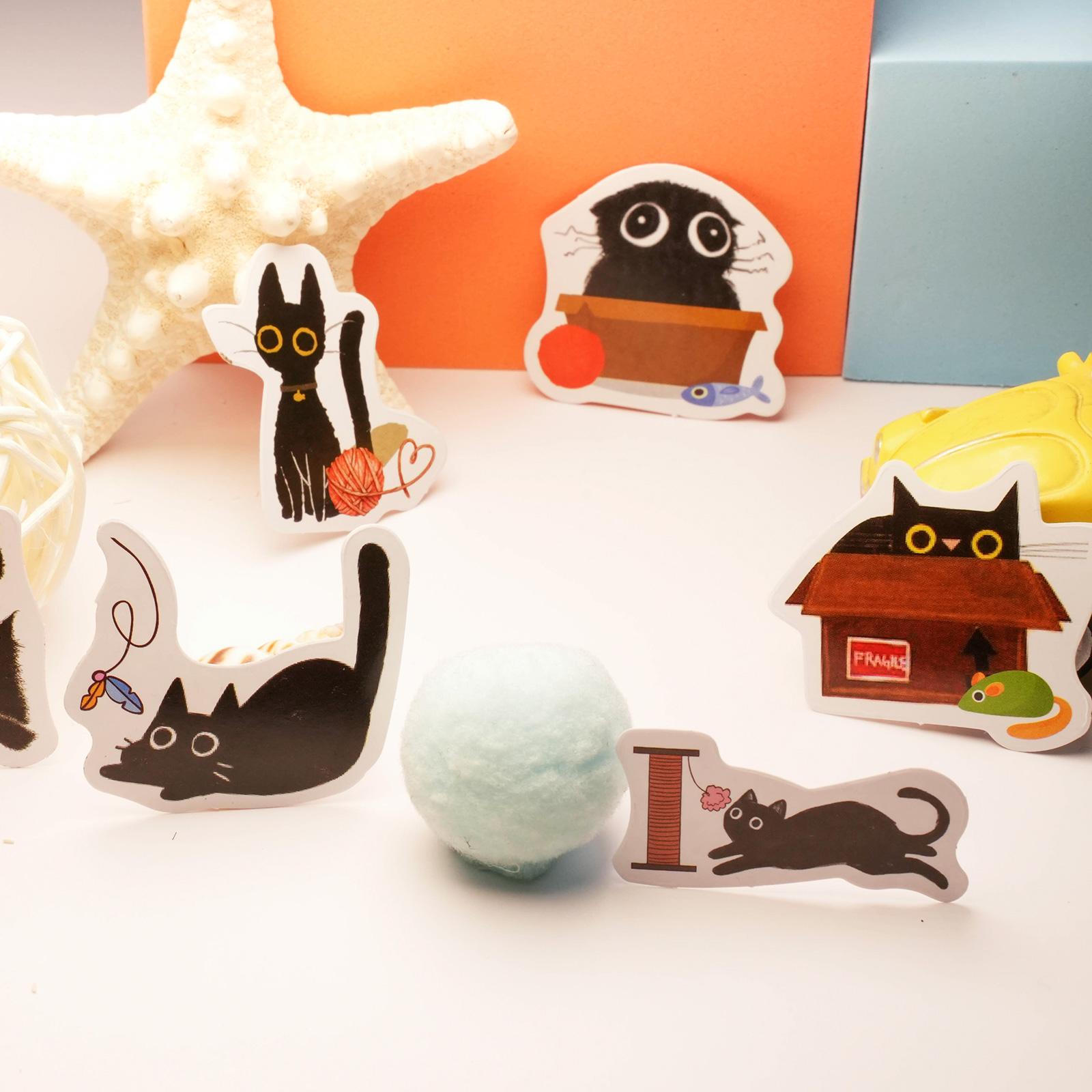 46 Sheets Cartoon Black Cat Stickers, Cute Pet Handbook DIY Stickers, Collage Student Gift, Sticker Cards