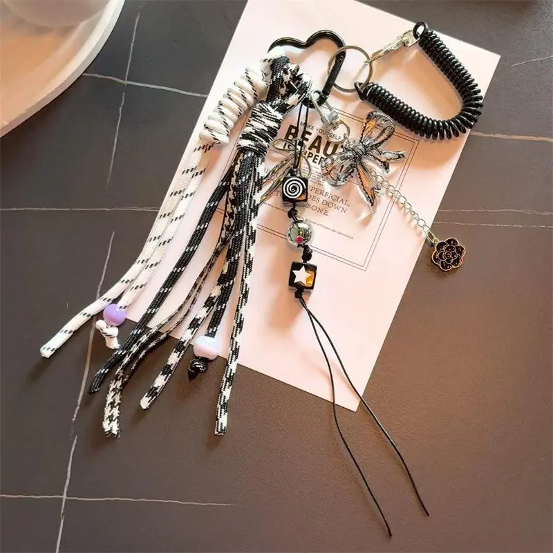 Women's Minimal Luxury Black Bow Braided Rope Keychain - Elegant Premium Bag Charm, Stylish Woven Hanging Pendant, Fashionable Luggage & Bag Accessory for Daily Outfit, Gifting, Keychains, Woven Pendant, Keychain Attachment, Girly Keychain wearable tech