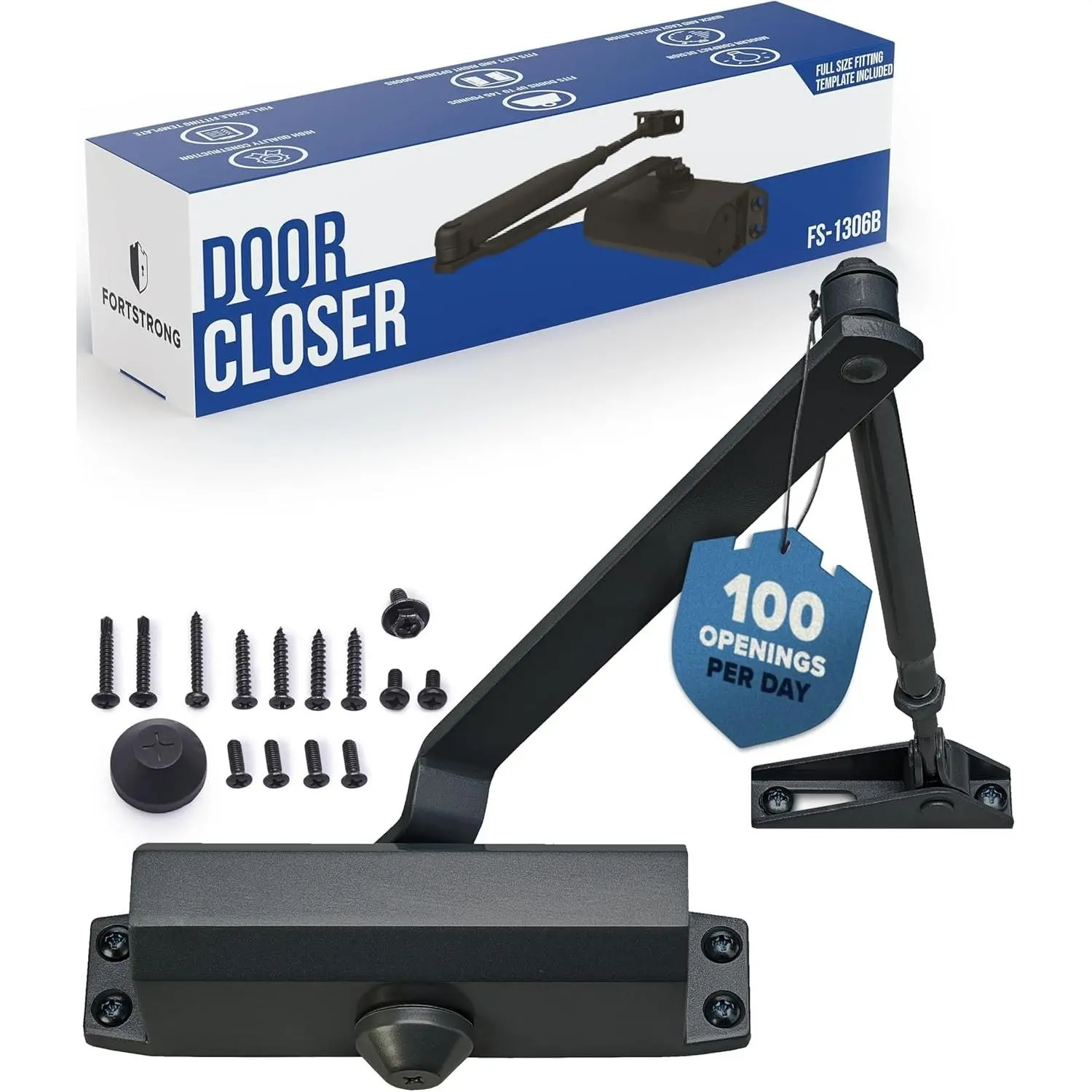 Automatic Door Closer (Black), FS-1306B Residential Hydraulic Auto Door Closer, Grade 3 Self Closing Spring Hinge, UL Listed & ADA Soft Closers No Slam, for  & Interior Garage Doors Closure