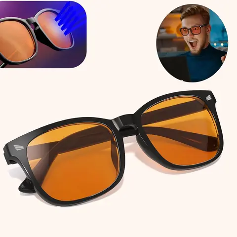 Blue Light Blocking Glasses Unisex Gamer Amber Lens PC Eyewear for Men Women, Lightweight Resin Frame, UV400 Protection, Anti-Reflective, Enhances Contrast for Back to School & Daily Use