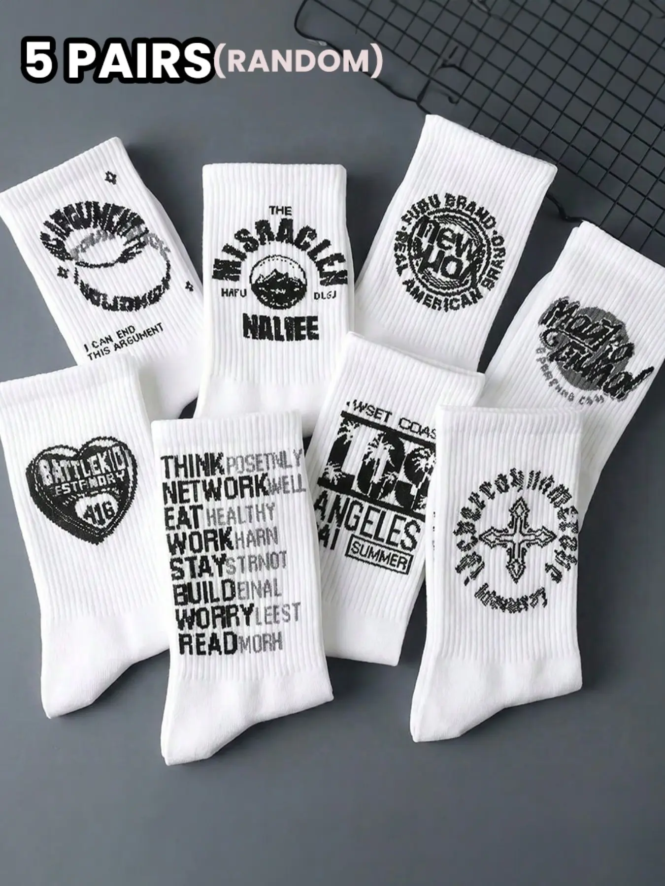 3/5/8 Pairs American Retro Letter Crew Socks, Trendy Print Mid-Calf Socks, Comfortable Breathable, Versatile Streetwear Casual Wear