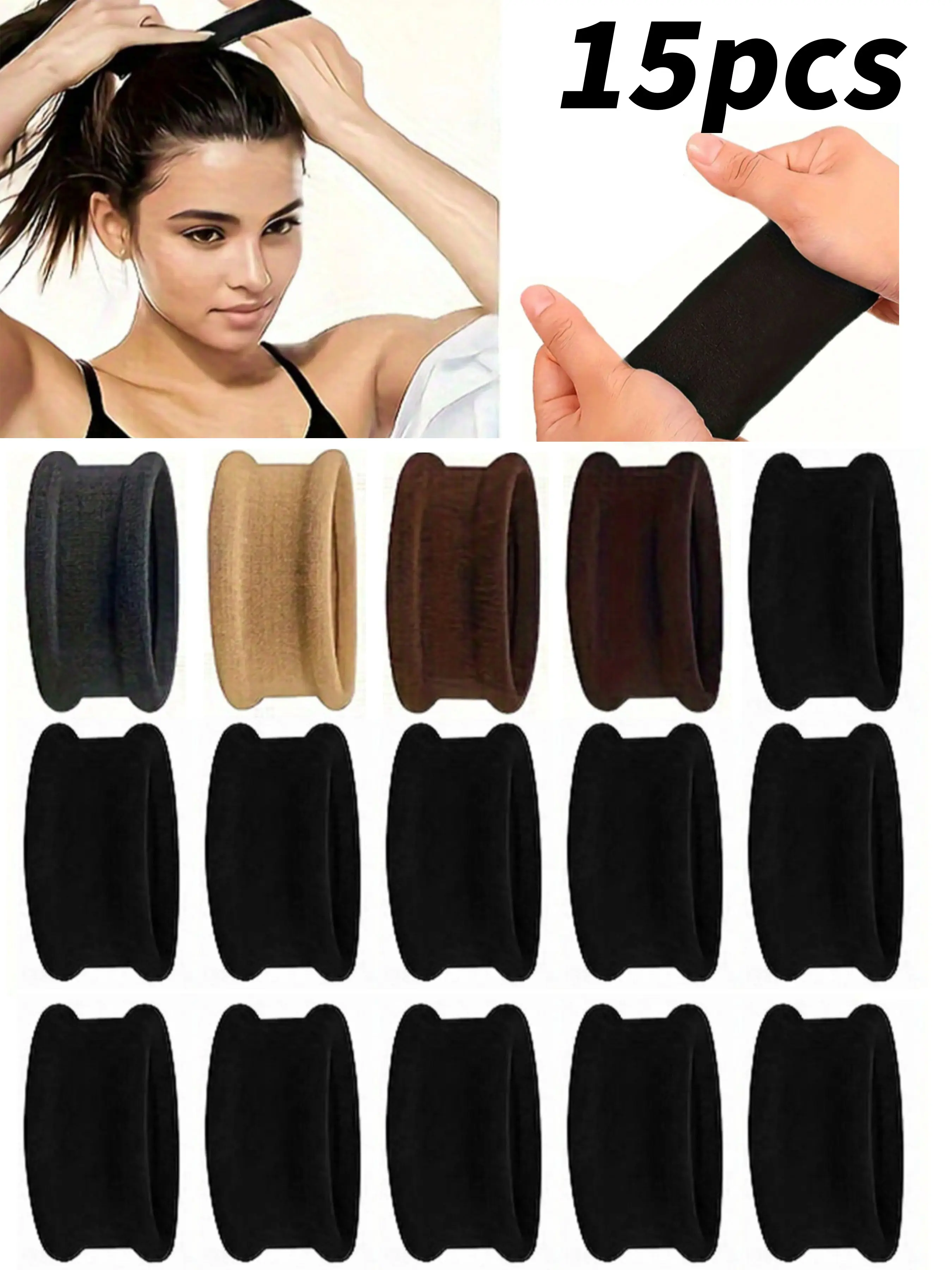 15 Pieces Elegant Black & Coffee Hair Tie Set, Ultra-Wide Thick Seamless High Elastic Hair Bands, Soft & Comfy Non-Slip Ponytail Holders, Gentle on All Hair Types, Perfect for High Ponytails, Daily School Casual Party Commute & Vacation Hairstyles