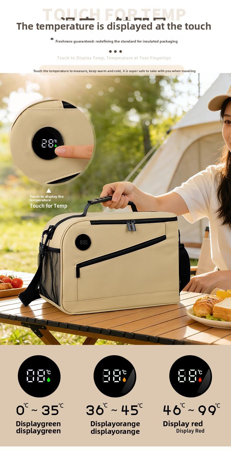 Thermometer insulated bag, outdoor fresh-keeping ice bag, large-capacity lunch bag, multi-functional lunch box storage bag, insulated picnic bag