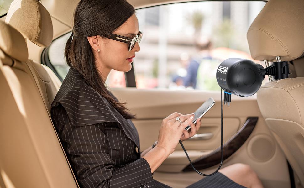 Multi Car Retractable Backseat 3 in 1 Car Charging Station Box Compatible with All Phones |   iPhone |   Samsung |   Uber Taxi Lyft Turo Ride Share Customer Charging Dock Attach to Headrest