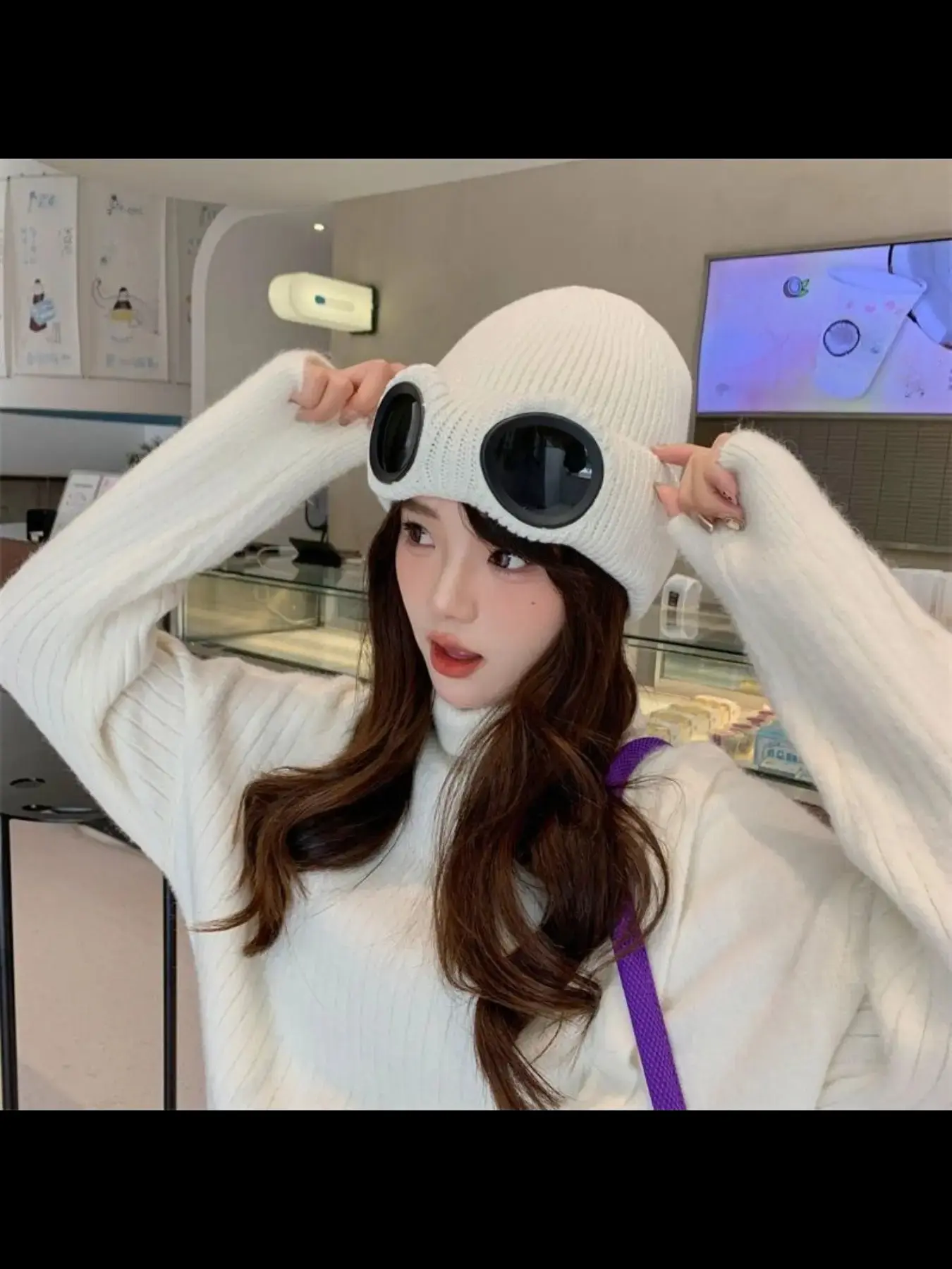 Autumn and winter pilot glasses hat with plush ear-flap warm knitted ski for men and women Knit Hats High Quality Hat