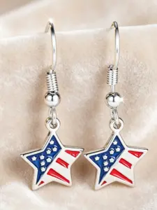 Independence Day Blue Star Earrings, Unique Design, Patriotic Jewelry, Trendy Hook Earrings, Casual Style, All Seasons