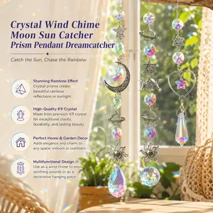 Solar Wind Chime Catcher, Rainbow Prism Sun Catcher with Multi-Faceted Pendant for Garden, Patio, Porch Decor - Outdoor Hanging Ornament, Light Refracting Mobile, Dreamcatcher Wind Chime