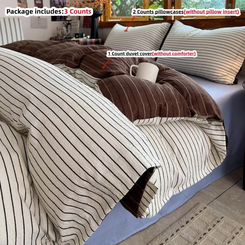 3pcs Striped Comfy Bedding Set, Includes 1pc Duvet Cover + 2pcs Pillowcases,without any filling. 100% Polyester, for Single Twin Double Queen King Size bed