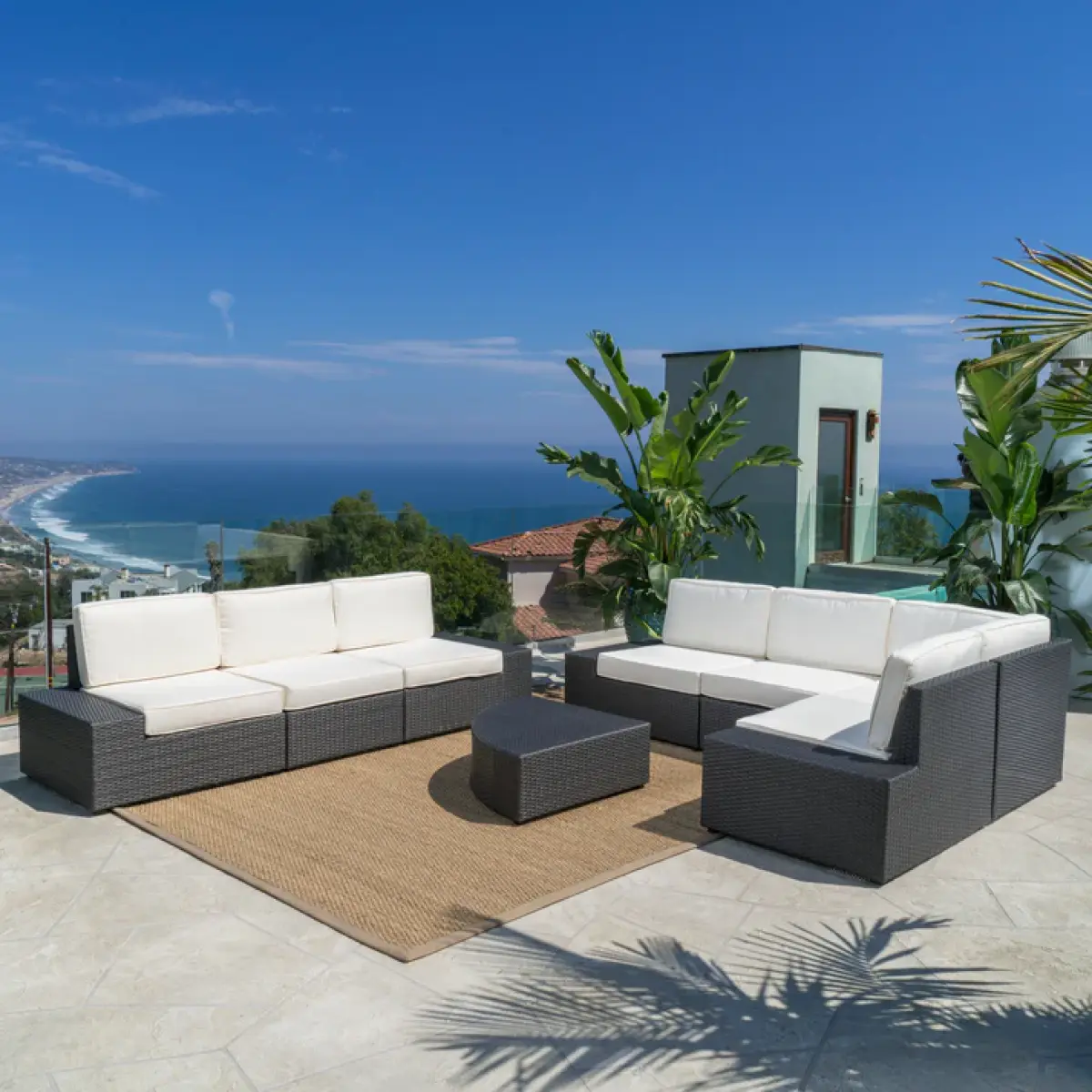 Aobtkel Christopher Knight Home® Santa Cruz Outdoor 8-Piece Sectional Sofa Set, with Left-Right Arms, Multiple Seats, Serene Look Couch