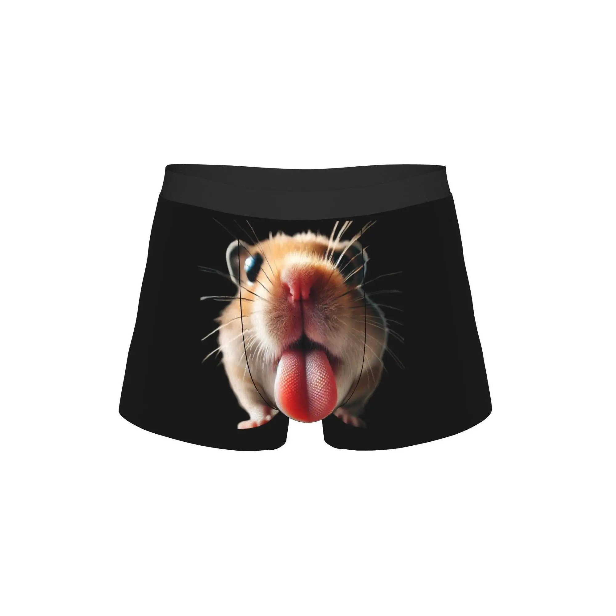 Men's Natural-Smooth Stretch Polyester Boxer Briefs, Menswear Underwear with Adorable Hamster Print, Suitable for Office Wear, Classic