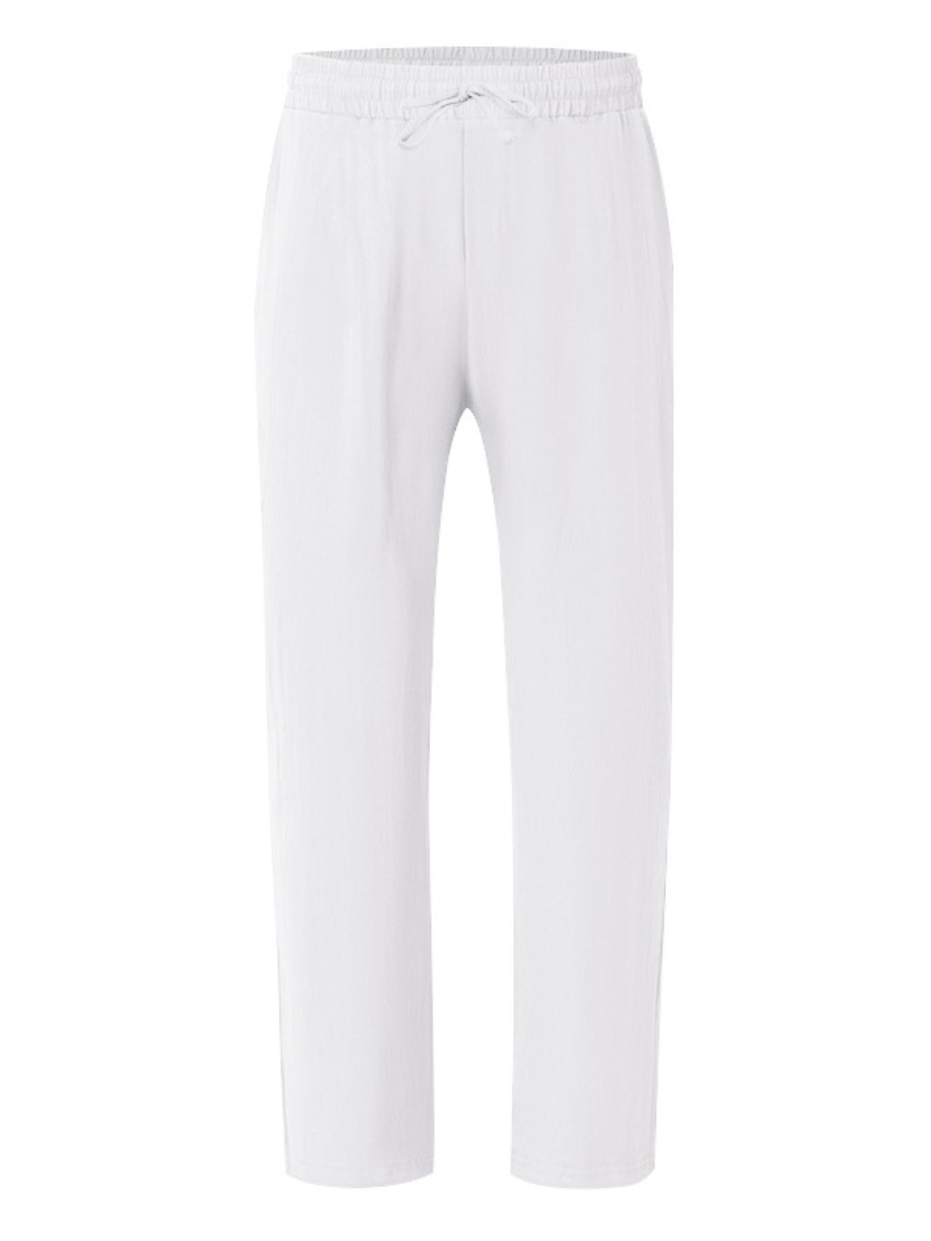 Men's Linen Long Pants, Casual Plain Trousers, Casual Loose Fit with Pockets, Spring & Fall Beach Vacation Lightweight Comfortable Breathable Fabric