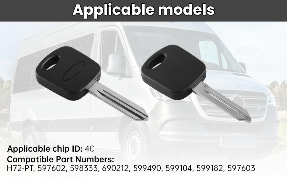 H72-PT 4C Ignition Car Key, Uncut Ignition Car Keys for 1996 - 2006 Ford Expedition Explorer F-150 Mustang Lincoln Navigator Mercury, H72 Blank Chipped Key with Chip (2 pcs)