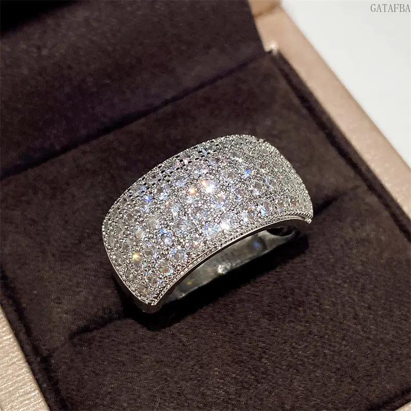 Silver Plated Zircon Ring for Women, Dainty Half Circle Band with Sparkly Micro Pave, Stackable Fashion Jewelry, Rings