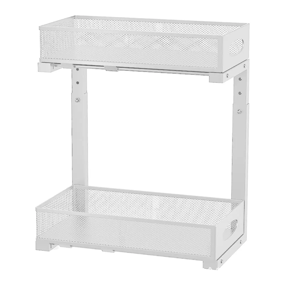 Multi-Purpose 2-Tier Adjustable Height Pull-Out Under basin Organizer - Heavy Duty Metal Storage Rack with Slide-Out Shelf for Kitchen, Bathroom, Closet - No Drilling Required