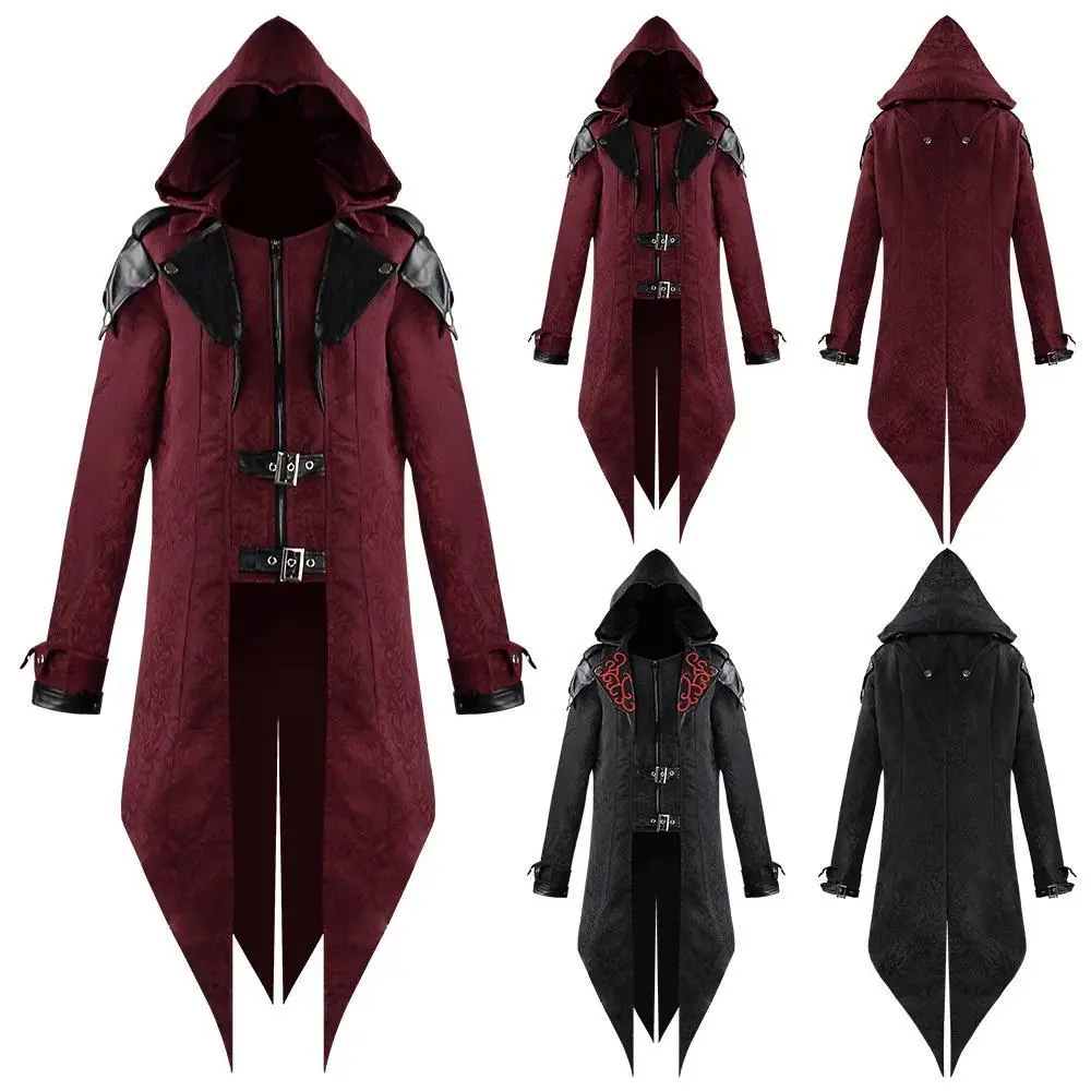 Assassin Cosplay Hooded Jacket 2 Color Medieval Streetwear Outfit Edward Assassins Creed Halloween Costume Men's Street Fashion