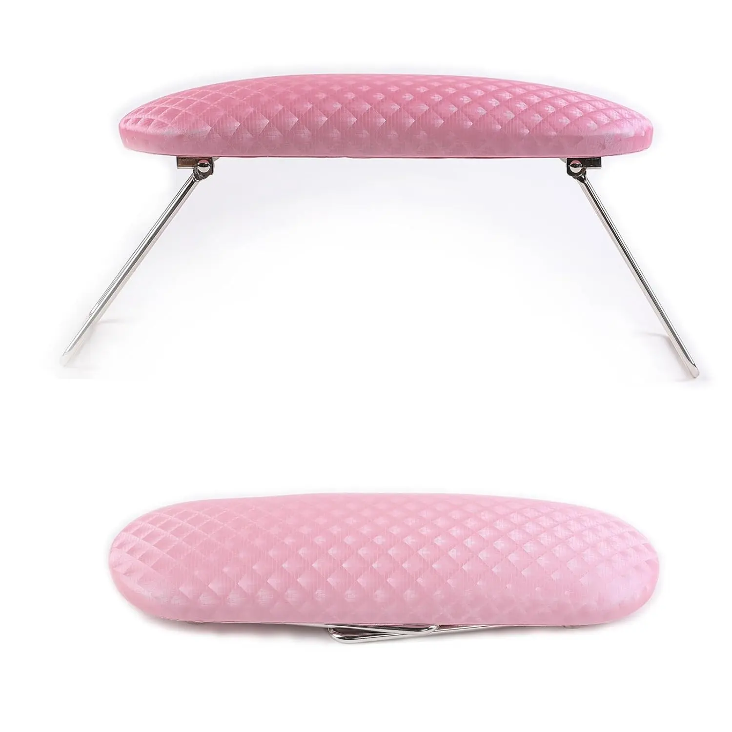 Nail Hand Rest Arm Rest for Nails Tech Nail Art Manicure Hand Rest Pillow Quilted Cushion with Foldable Stand, Pink and Beige (sz-122pink)