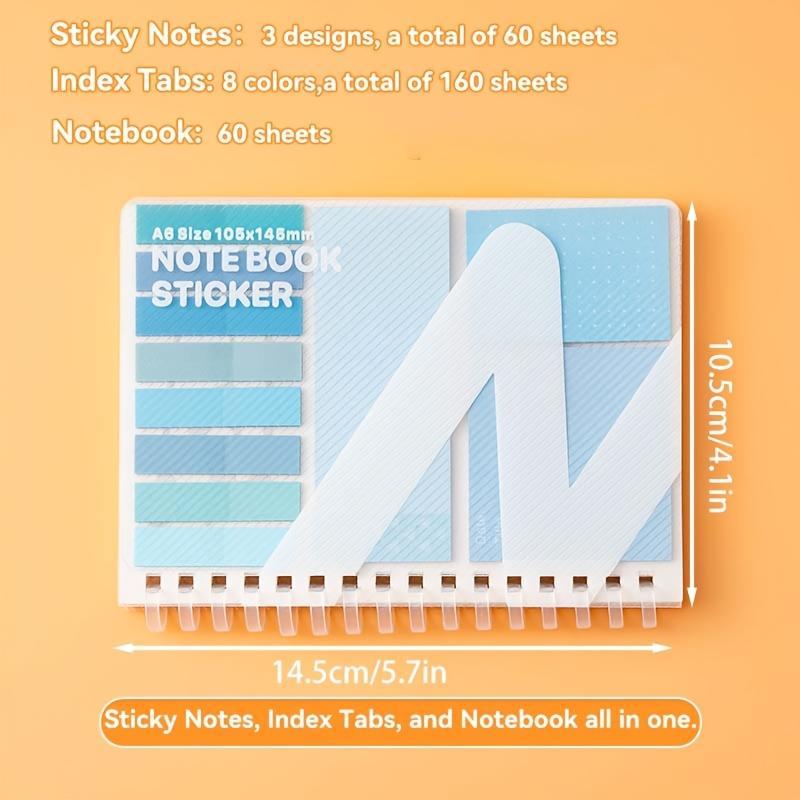 Notebook Combination, 1 Count Convenience Notes, Including 60 Sheets Sticky Notes, Index Tabs, Notebook, School Office Supplies, Stickers, Removable Dividers Tabs