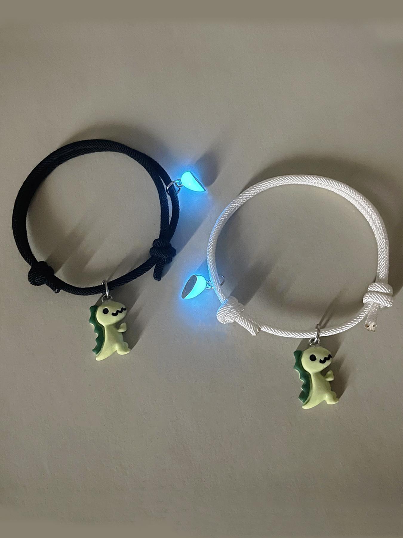 Cute Dinosaur & Magnetic Heart Design Bracelets, 2 Counts/set Fashionable Couple Bracelets for Women & Men, Trendy All-match & Exquisite Jewelry for Gift, Valentine's Day, Gift