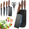 6pcs Stylish High Carbon Stainless Steel Kitchen Knives Set with Universal Block - Chef's, Slicer, Chopping, Scraper, Scissors, Ultra-Sharp Non-Stick Blades, Ergonomic Wooden Handles - Reusable Home Use, Ideal Chef Gift#fathersdaygift, Reuse