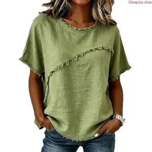 2026 Raw Edge Short Sleeve Top, Loose Casual Summer Shirt for Daily & Outdoor Wear