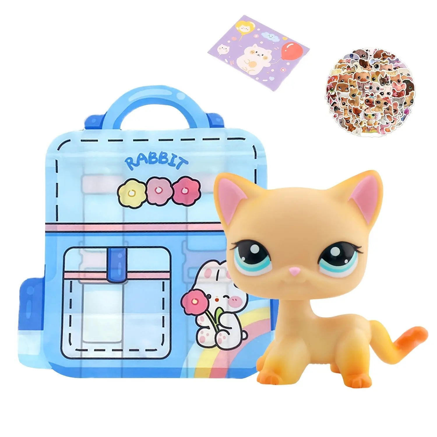 Lps Shorthair Cat Collectible Doll, Blue Different Eyes, Mini Pet Shop Rare Figure with Accessories, Birthday Christmas Halloween Gift, Kitty
