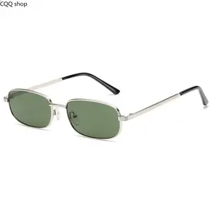 Men's 90s Retro Small Rectangle Sunglasses - Silver Metal Frame, Green Lens, UV400 Protection, Lightweight Fashion Accessory for Guys Gifts, Mens Gifts, Casual Daily Use