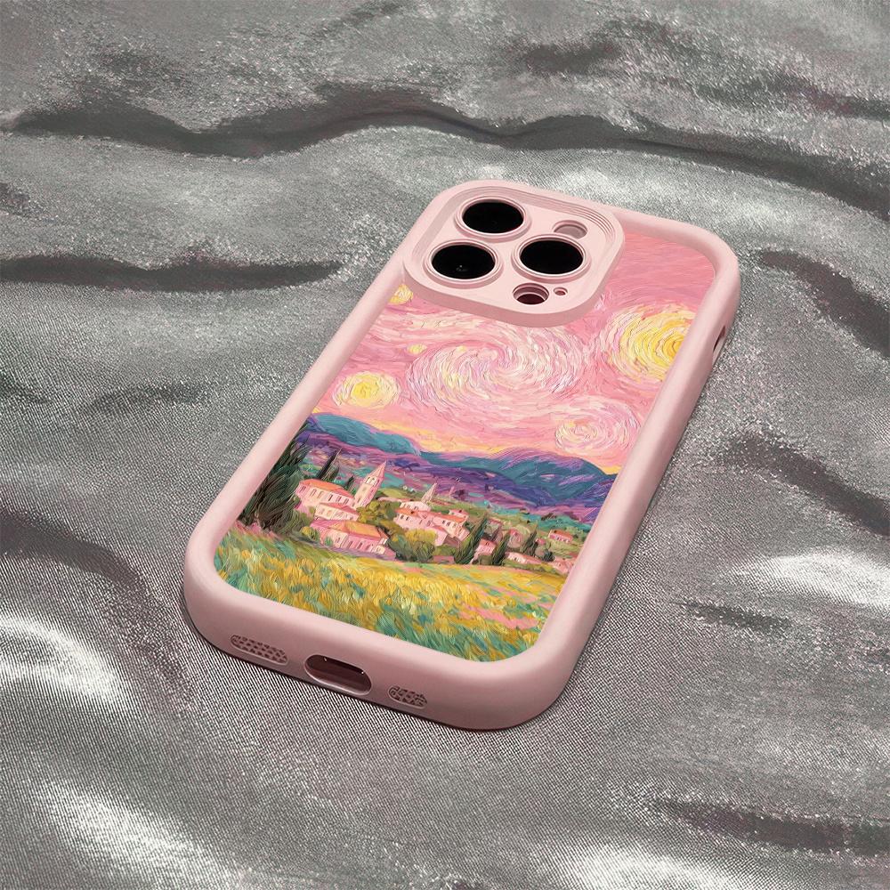 Phone Case - Charming Pink Starry Night Design, Perfect Pink Textured Phone Cover Compatible with for Apple Smartphones Including  iPhone 17 E Air Pro ProMax iPhone16 15 14 Plus 13 12 Mini 11 X XS XR