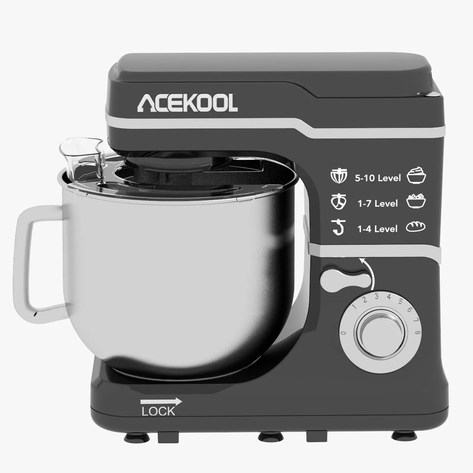 7.5QT 10-Speed Stand Mixer - Powerful 660W Electric Food Mixer with Pure Copper Motor, Tilt-Head Design, Dough Hook, Beater, Whisk & Splash Guard, Low Noise, Ideal for Baking, Cakes, Dough