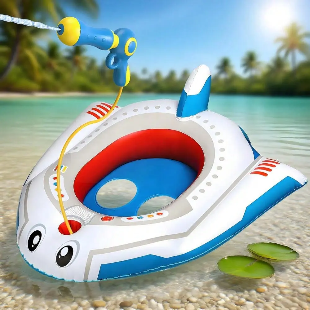 Pool Floats Toys For Kids With Water Gun,Inflatable Ride-On Airplane Swimming Toy For 4 5 6 7 8 9 Years Old Boys Girls,Summer Outdoor Games, Water Toys