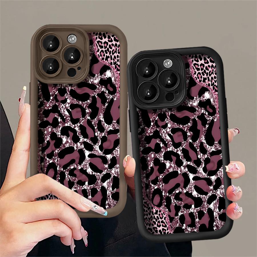 Phone Case: 1pc Pink Glitter Leopard Print Phone Case Suitable for Apple iPhone 17 E Air Pro ProMax iPhone16 15 14 Plus 13 12 Mini 11 X XS XR Antidrop Softshell Shock Proof All Inclusive Lens Protection Funky